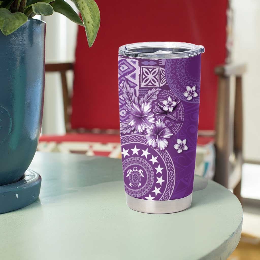 Cook Islands Tumbler Cup Purple Hibiscus And Stars LT05 - Polynesian Pride