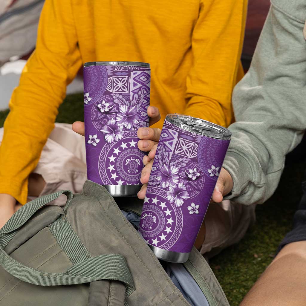 Cook Islands Tumbler Cup Purple Hibiscus And Stars LT05 - Polynesian Pride