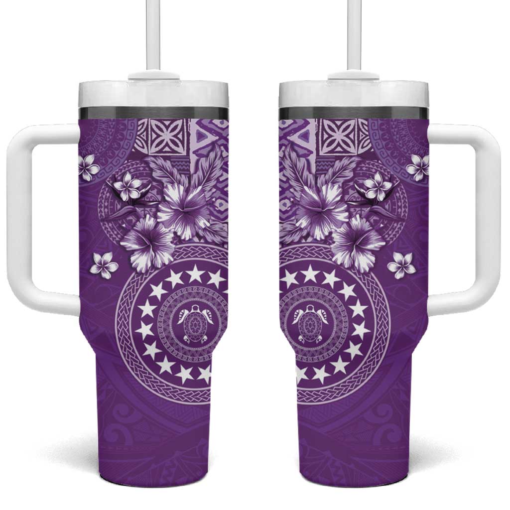 Cook Islands Tumbler With Handle Purple Hibiscus And Stars LT05 One Size: 40 oz Purple - Polynesian Pride