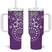 Cook Islands Tumbler With Handle Purple Hibiscus And Stars LT05 One Size: 40 oz Purple - Polynesian Pride