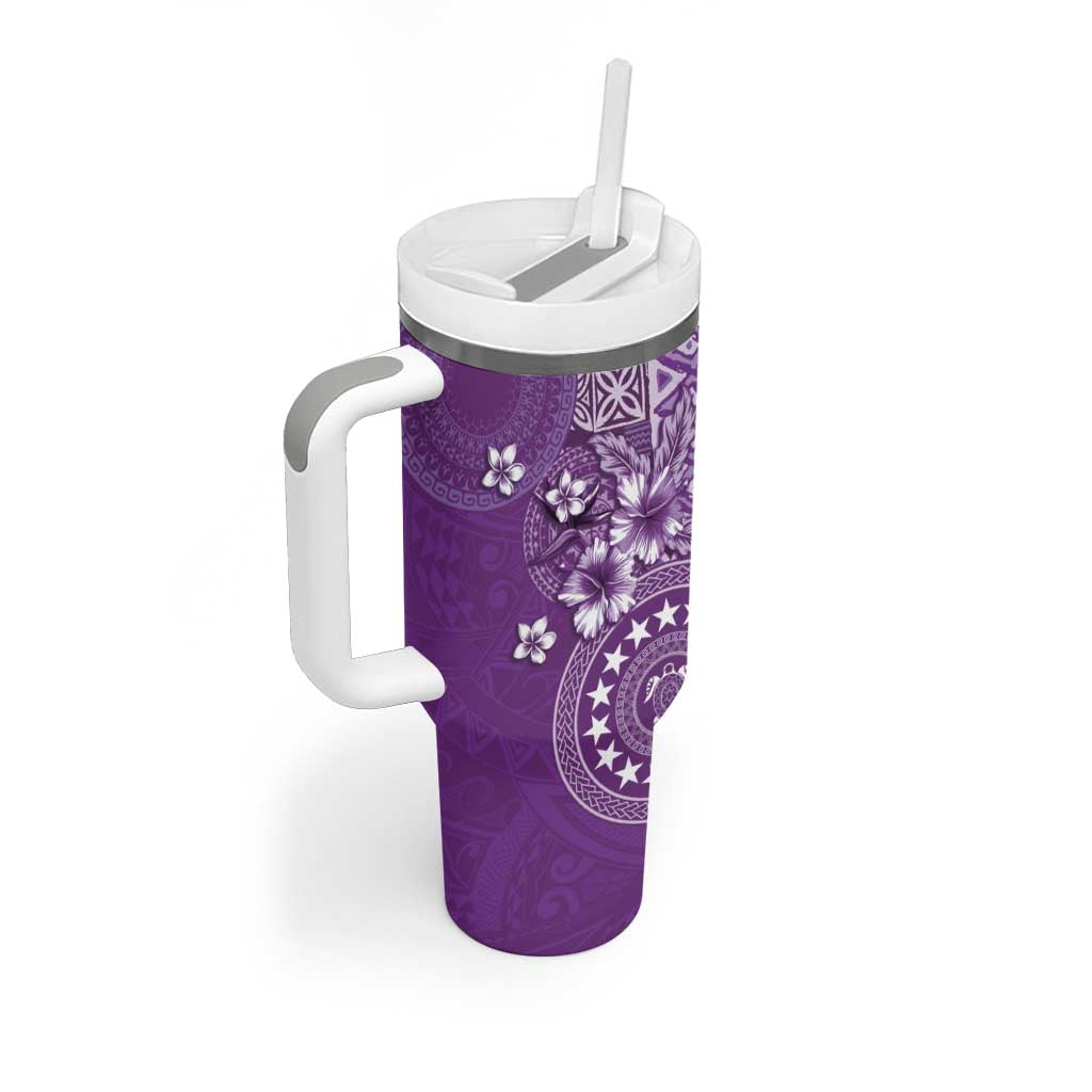 Cook Islands Tumbler With Handle Purple Hibiscus And Stars LT05 - Polynesian Pride