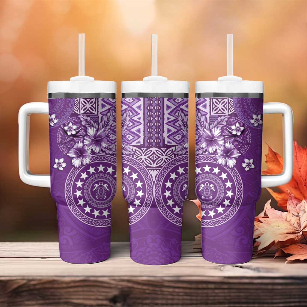 Cook Islands Tumbler With Handle Purple Hibiscus And Stars LT05 - Polynesian Pride