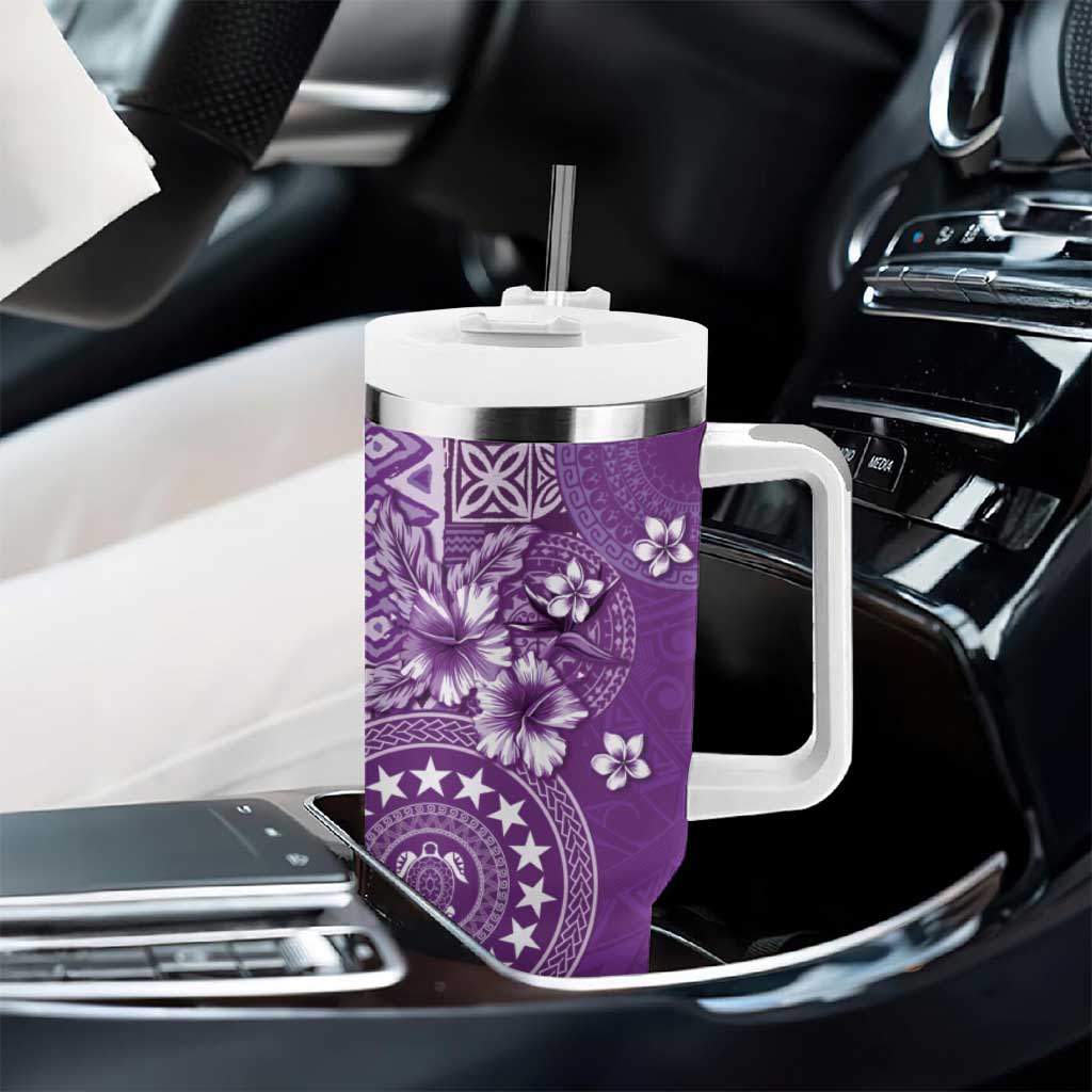 Cook Islands Tumbler With Handle Purple Hibiscus And Stars LT05 - Polynesian Pride