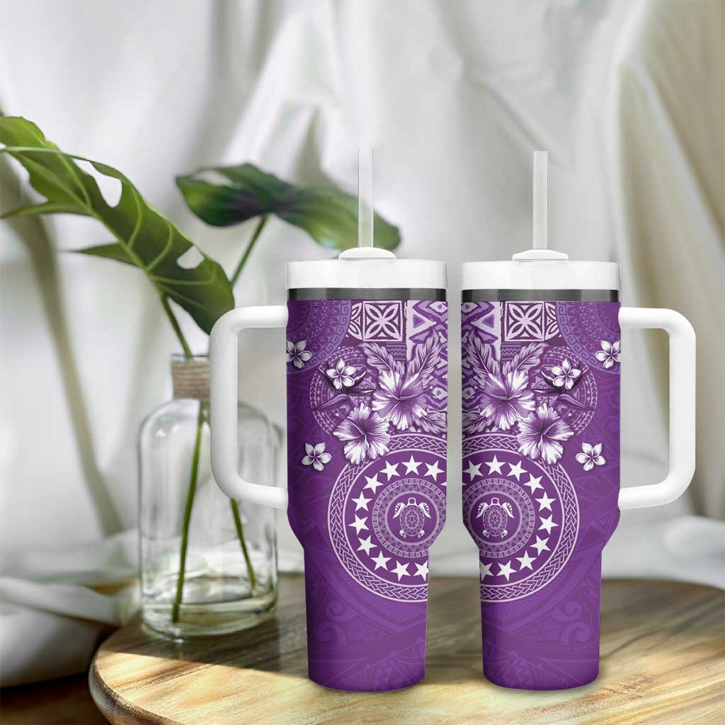 Cook Islands Tumbler With Handle Purple Hibiscus And Stars LT05 - Polynesian Pride