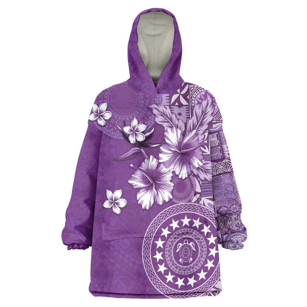 Cook Islands Wearable Blanket Hoodie Purple Hibiscus And Stars