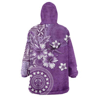 Cook Islands Wearable Blanket Hoodie Purple Hibiscus And Stars