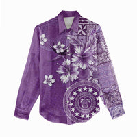 Cook Islands Women Casual Shirt Purple Hibiscus And Stars