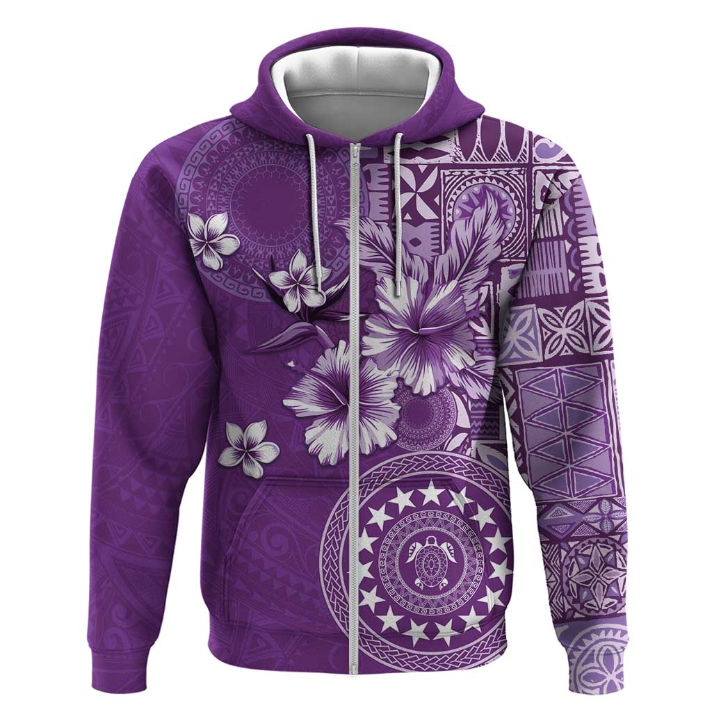 Cook Islands Zip Hoodie Purple Hibiscus And Stars
