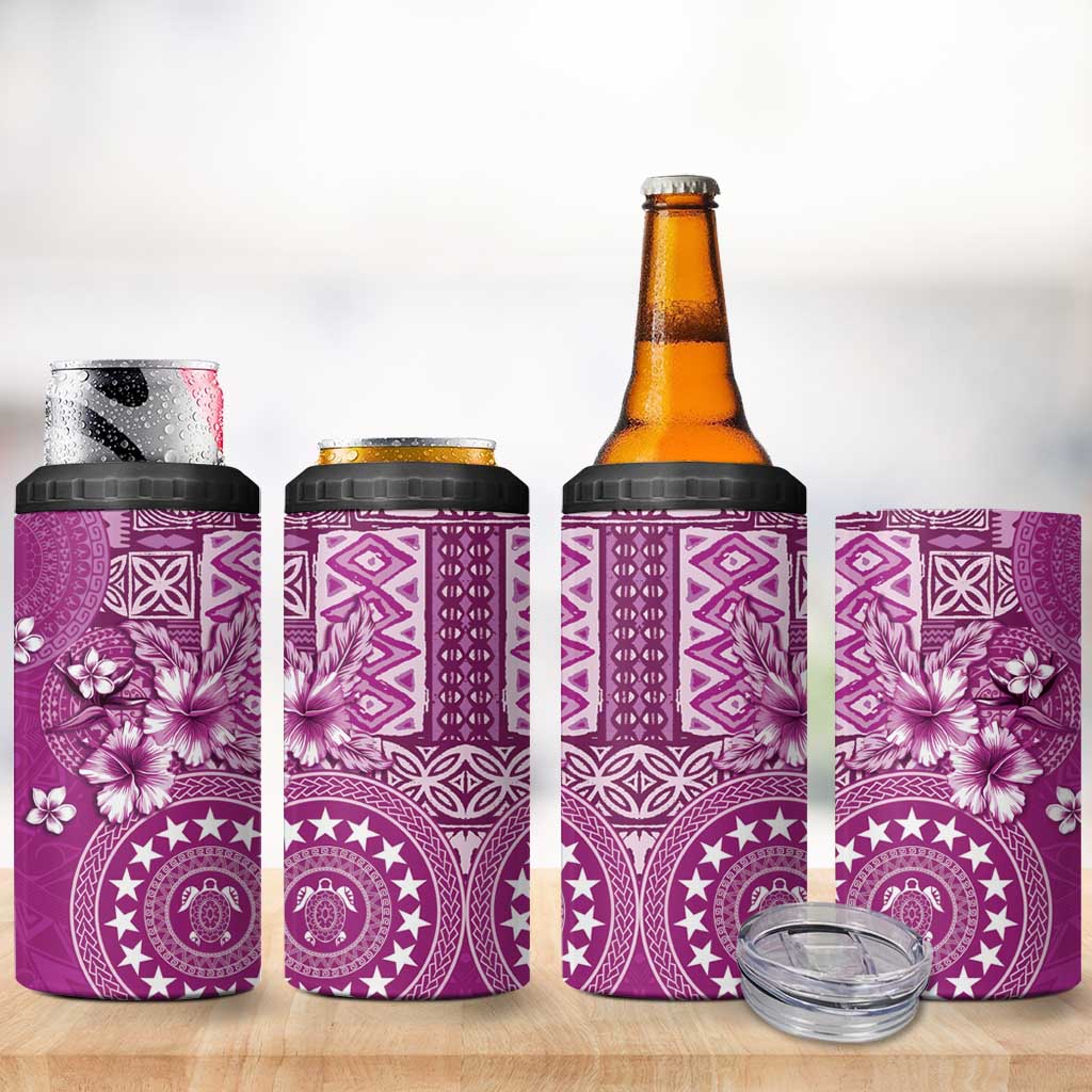 Cook Islands 4 in 1 Can Cooler Tumbler Fandango Hibiscus And Stars LT05 - Polynesian Pride