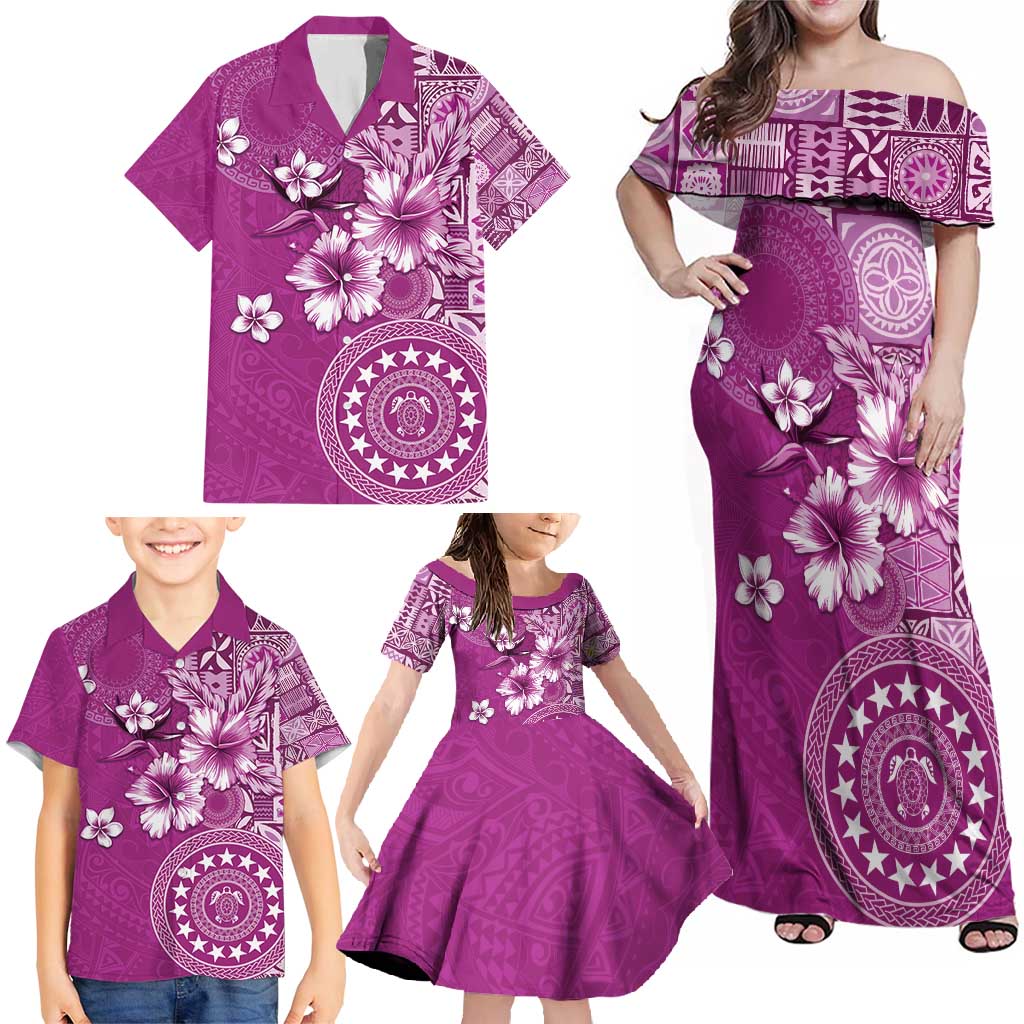 Cook Islands Family Matching Off Shoulder Maxi Dress and Hawaiian Shirt Fandango Hibiscus And Stars