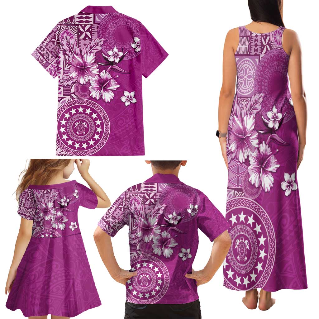 Cook Islands Family Matching Tank Maxi Dress and Hawaiian Shirt Fandango Hibiscus And Stars