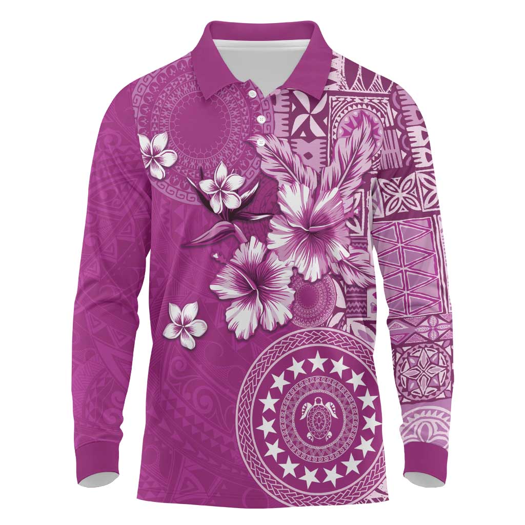 Cook Islands Long Sleeve Polo Shirt Fandango Hibiscus And Stars