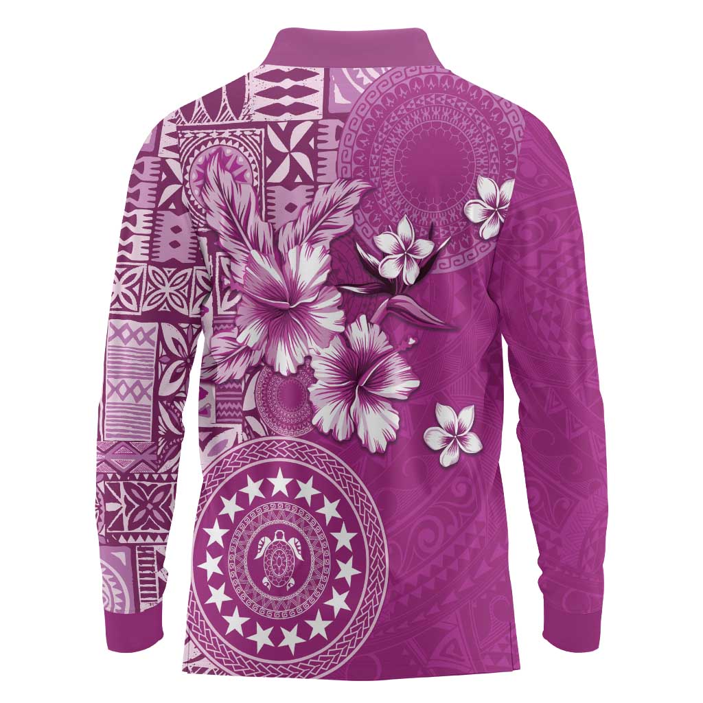 Cook Islands Long Sleeve Polo Shirt Fandango Hibiscus And Stars