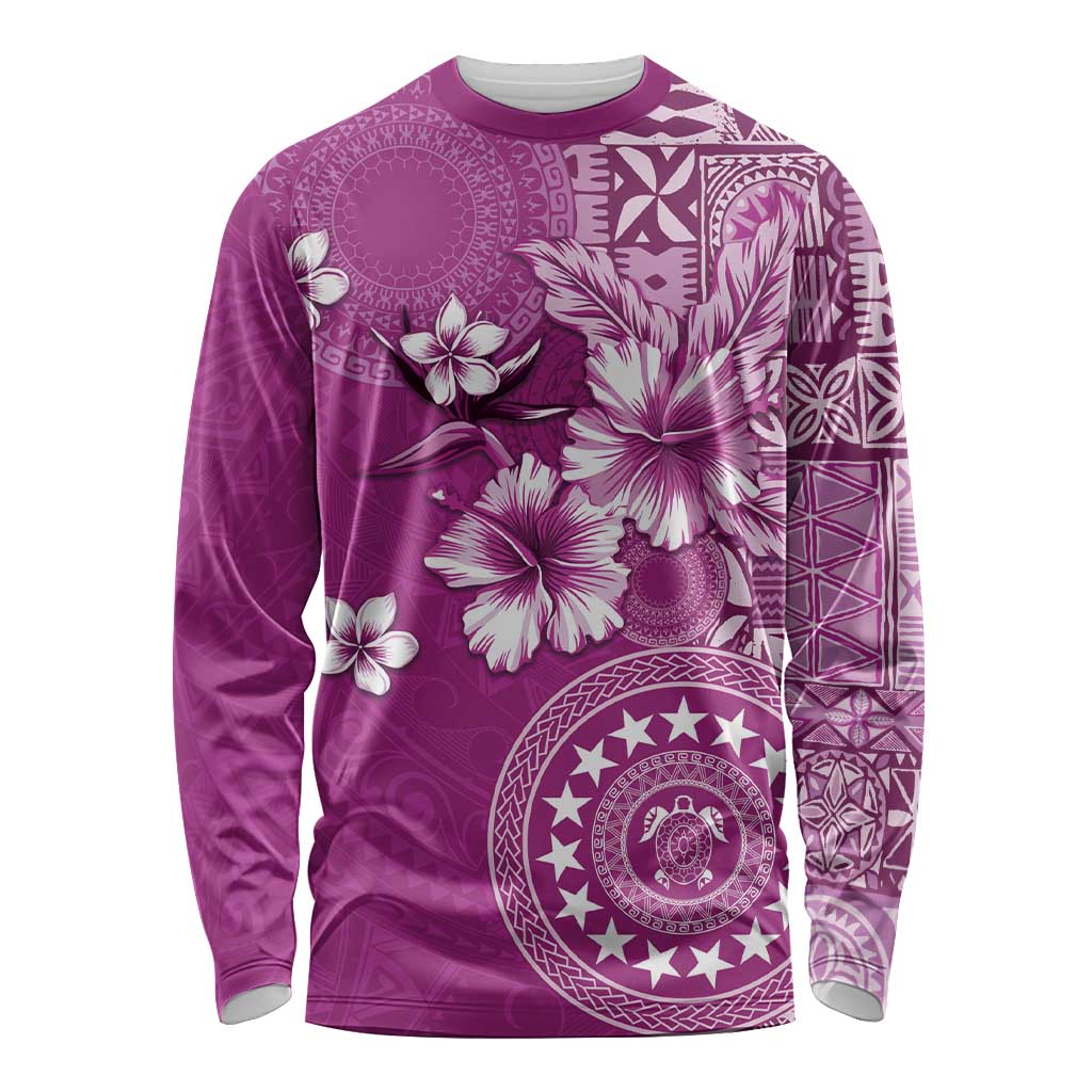 Cook Islands Long Sleeve Shirt Fandango Hibiscus And Stars LT05 Unisex Fandango - Polynesian Pride