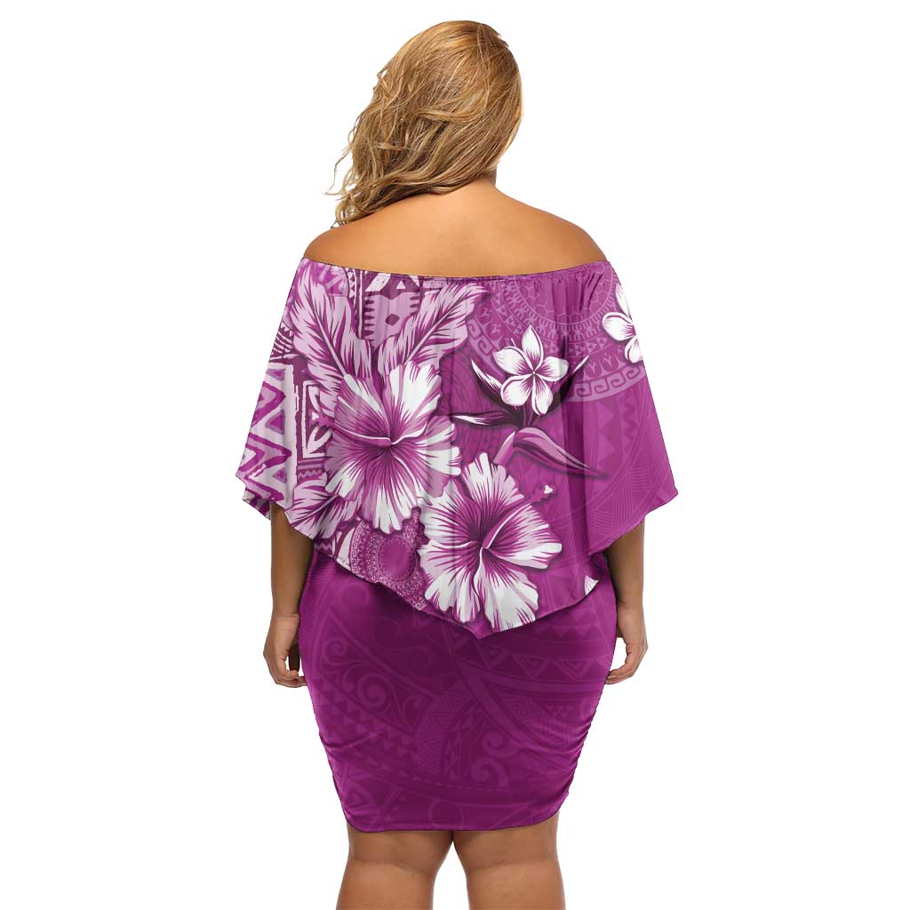 Cook Islands Off Shoulder Short Dress Fandango Hibiscus And Stars LT05 - Polynesian Pride
