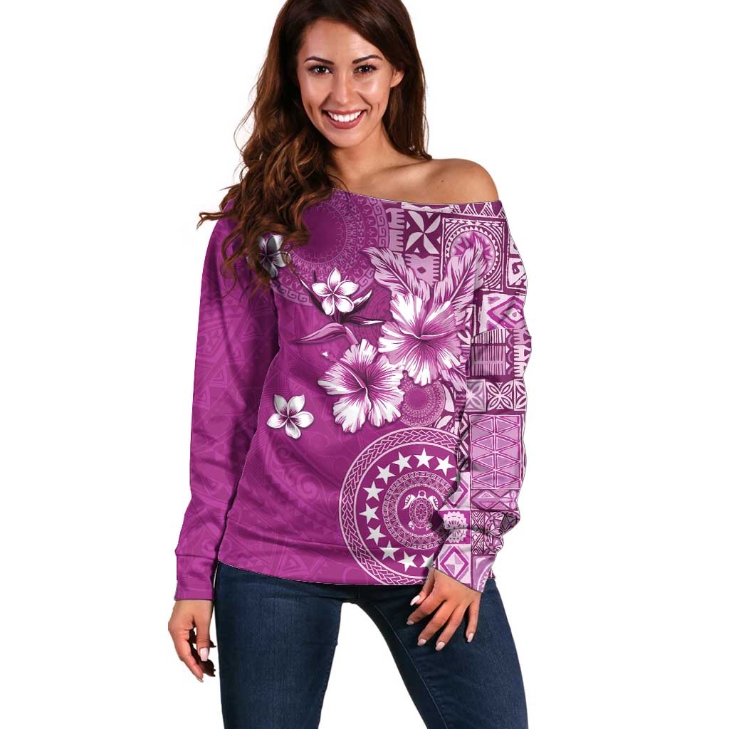 Cook Islands Off Shoulder Sweater Fandango Hibiscus And Stars