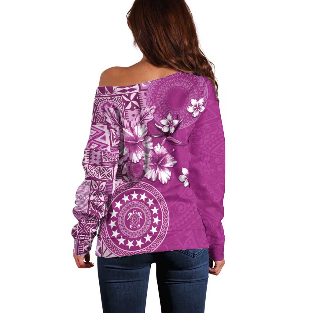 Cook Islands Off Shoulder Sweater Fandango Hibiscus And Stars