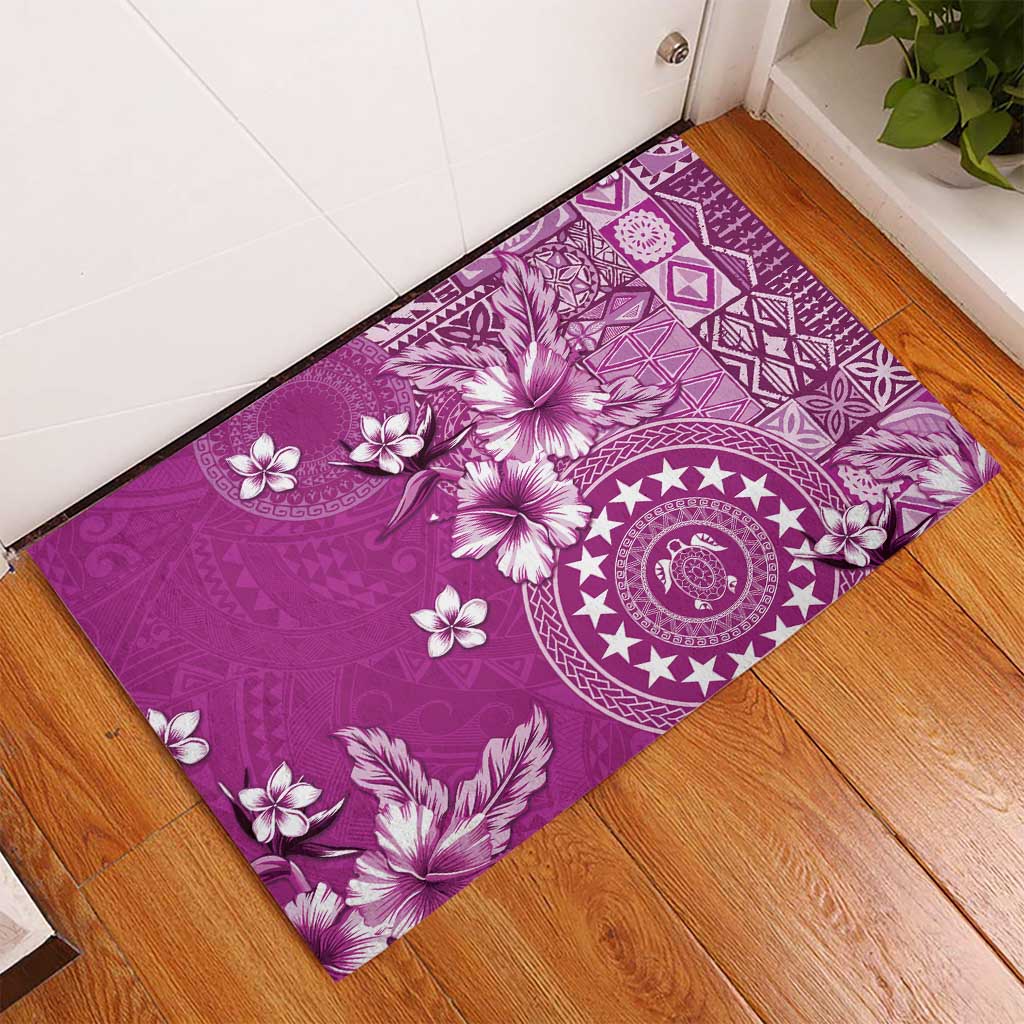 Cook Islands Rubber Doormat Fandango Hibiscus And Stars LT05 - Polynesian Pride