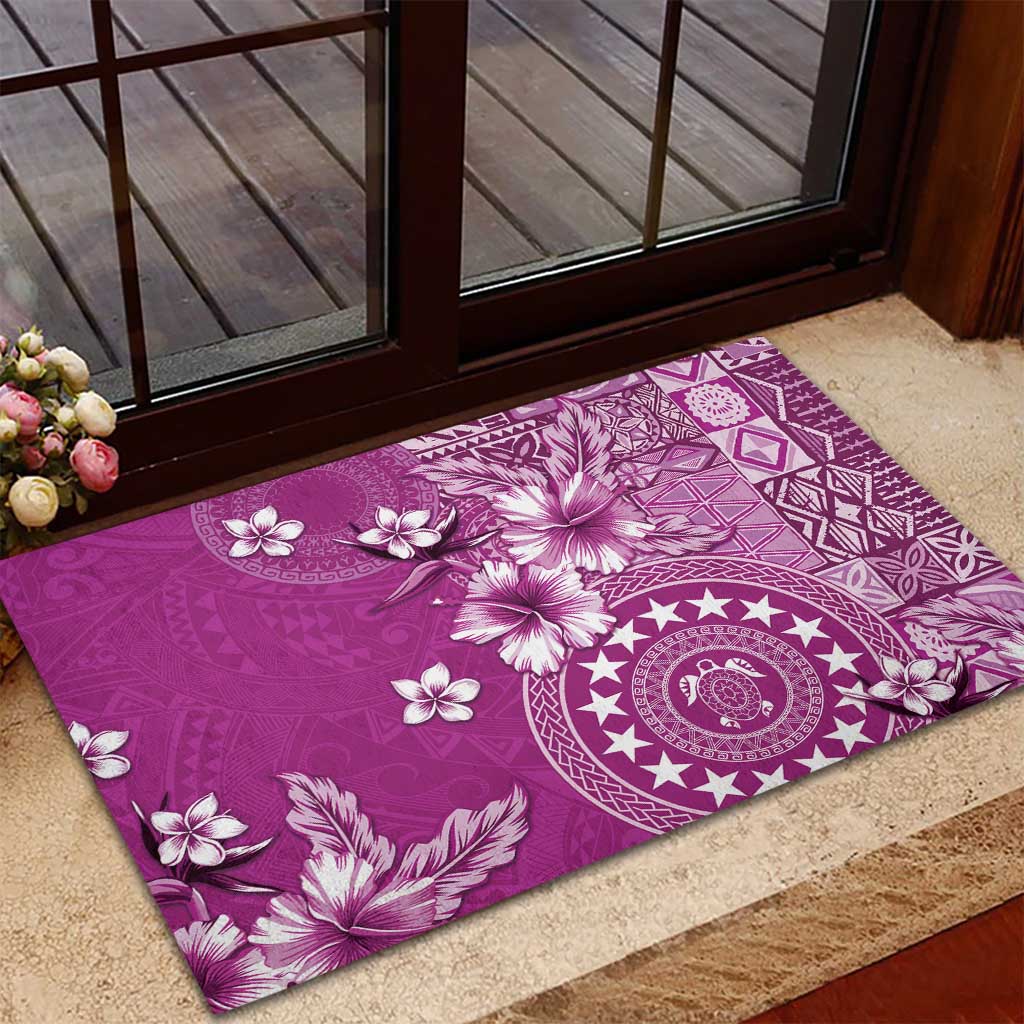Cook Islands Rubber Doormat Fandango Hibiscus And Stars LT05 - Polynesian Pride
