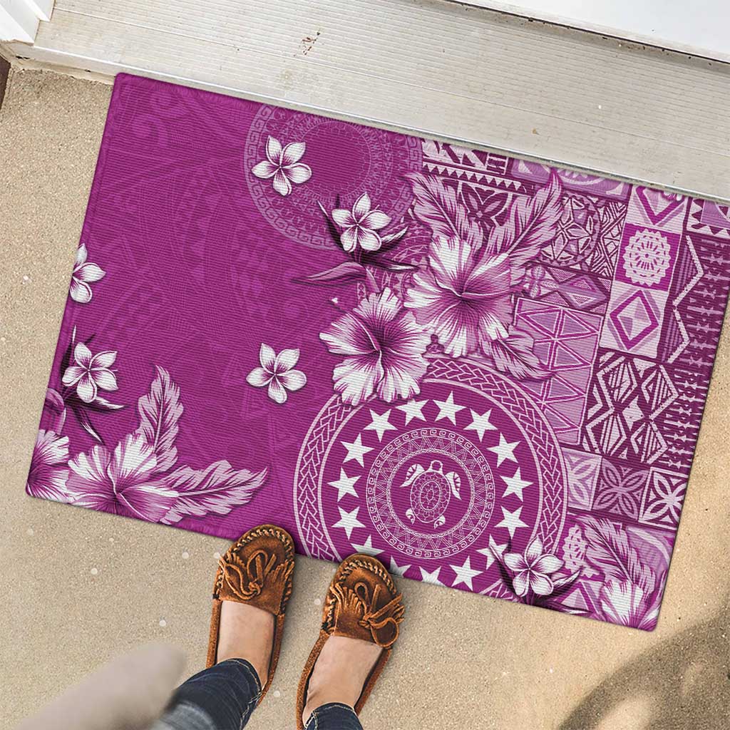 Cook Islands Rubber Doormat Fandango Hibiscus And Stars LT05 - Polynesian Pride