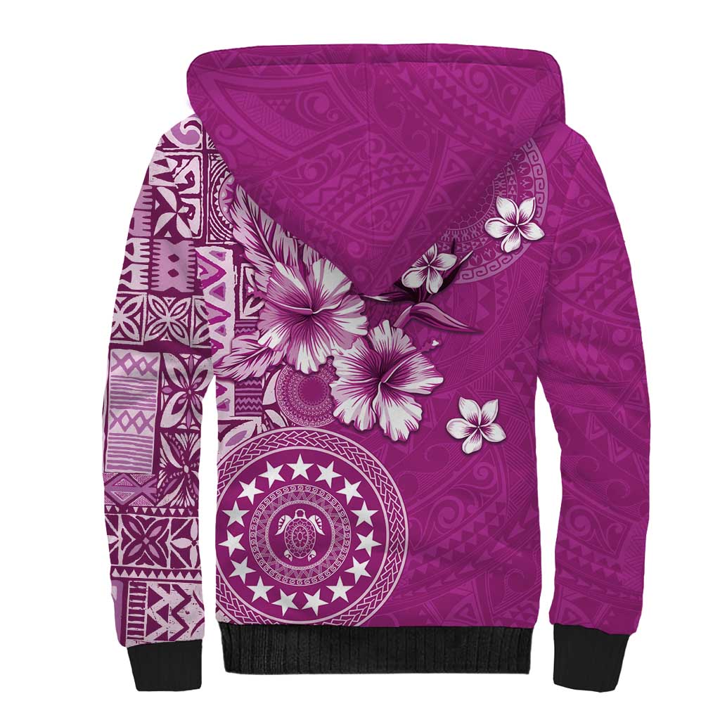 Cook Islands Sherpa Hoodie Fandango Hibiscus And Stars LT05 - Polynesian Pride