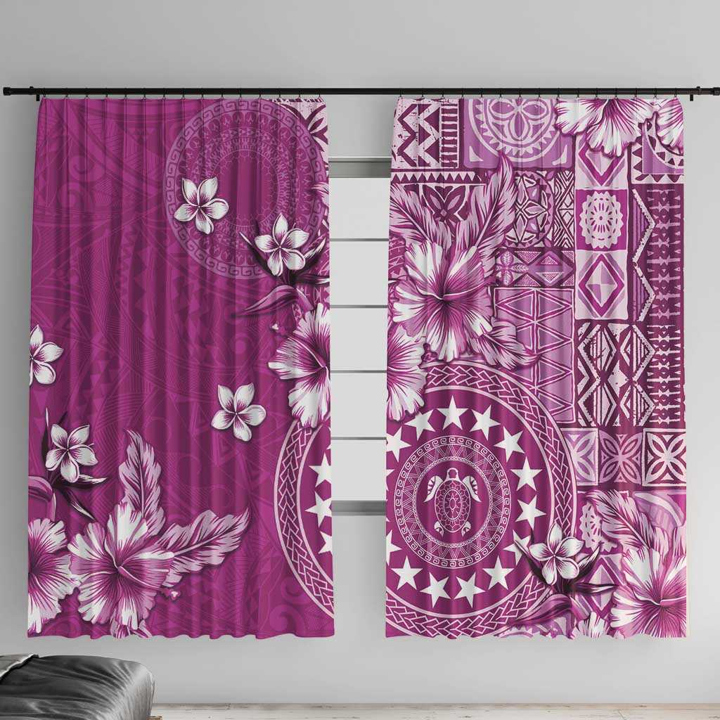 Cook Islands Window Curtain Fandango Hibiscus And Stars LT05 With Hooks Fandango - Polynesian Pride