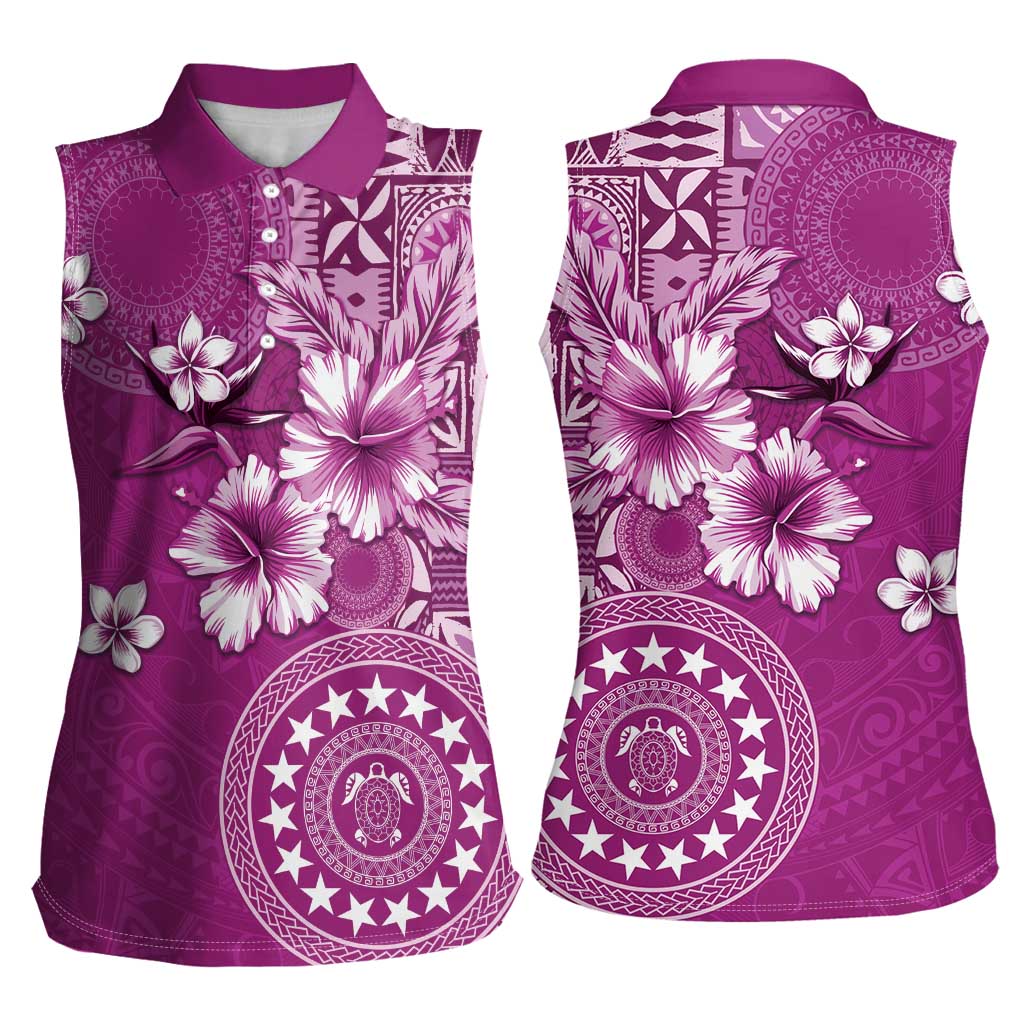 Cook Islands Women Sleeveless Polo Shirt Fandango Hibiscus And Stars