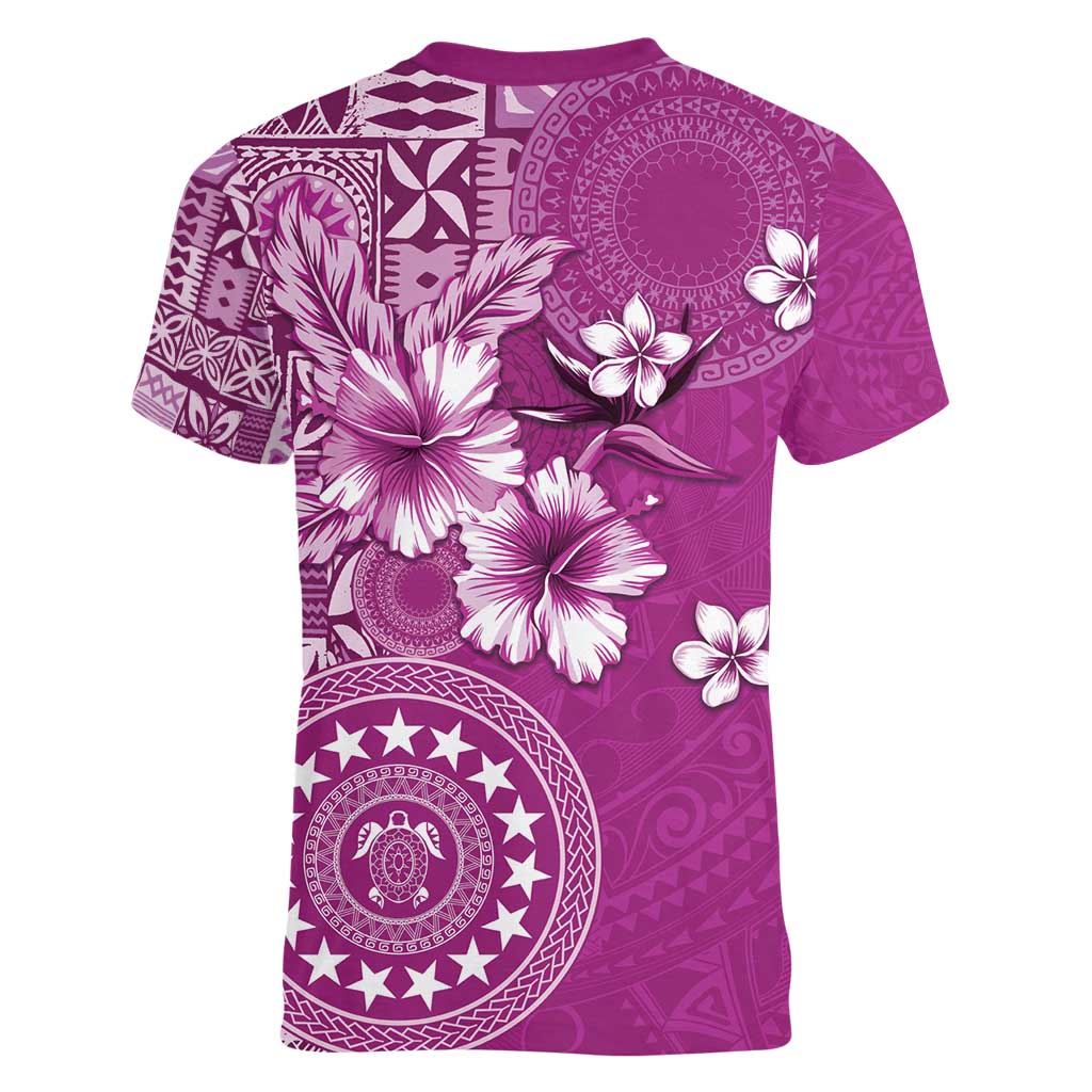 Cook Islands Women V-Neck T-Shirt Fandango Hibiscus And Stars LT05 - Polynesian Pride