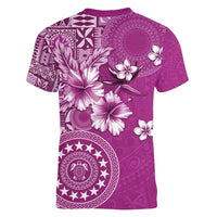 Cook Islands Women V-Neck T-Shirt Fandango Hibiscus And Stars LT05 - Polynesian Pride