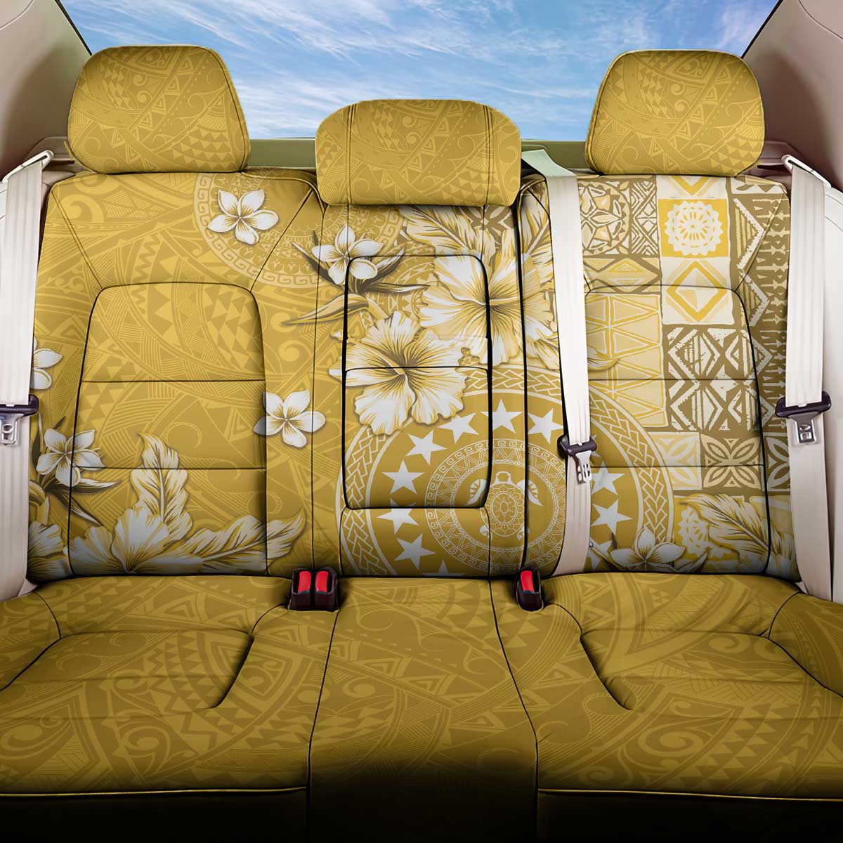 Cook Islands Back Car Seat Cover Yellow Hibiscus And Stars