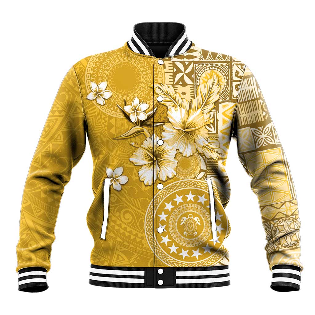 Cook Islands Baseball Jacket Yellow Hibiscus And Stars LT05 Unisex Yellow - Polynesian Pride