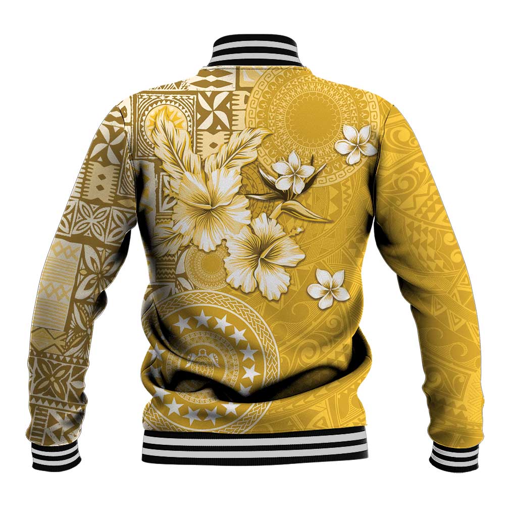 Cook Islands Baseball Jacket Yellow Hibiscus And Stars LT05 - Polynesian Pride