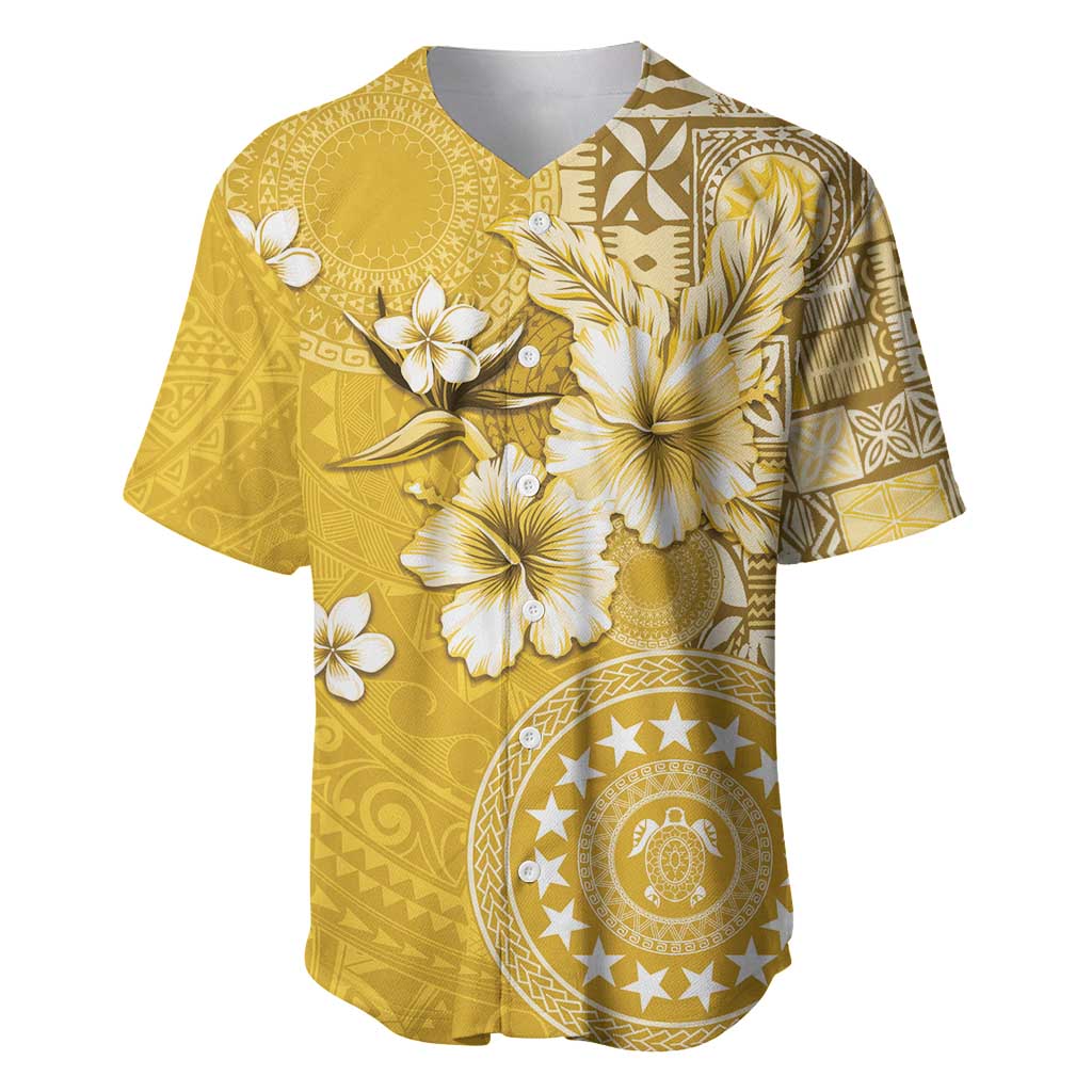 Cook Islands Baseball Jersey Yellow Hibiscus And Stars