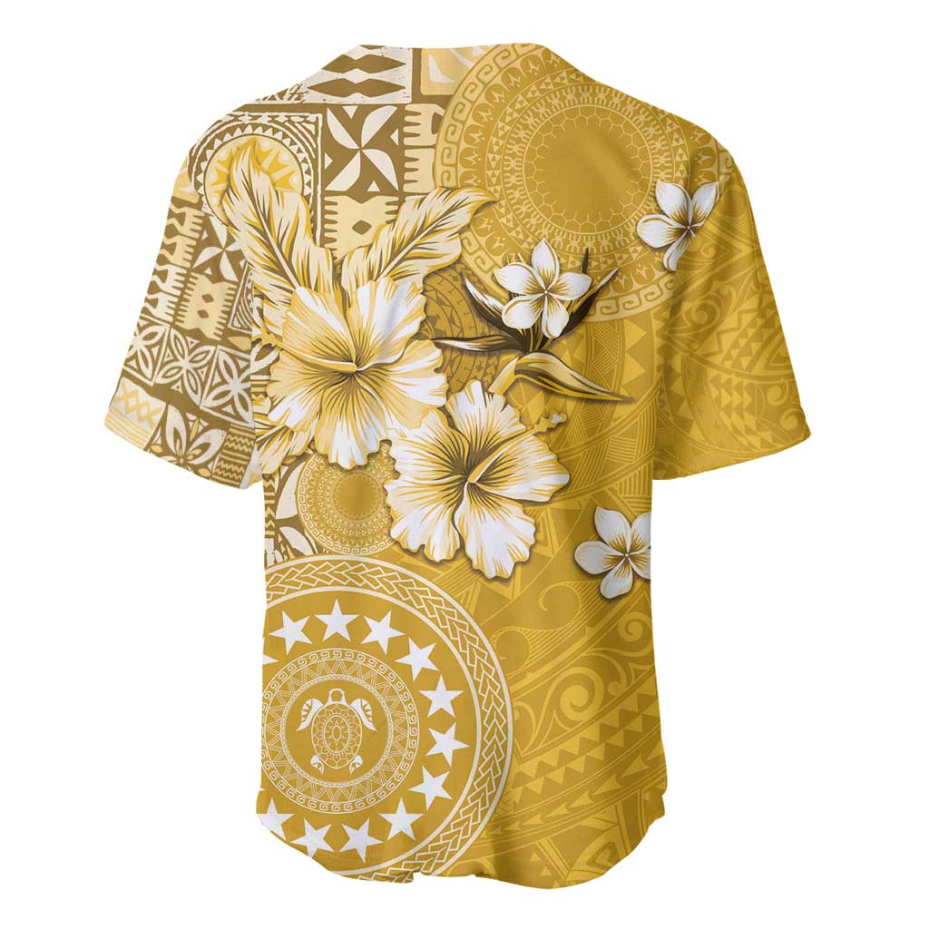 Cook Islands Baseball Jersey Yellow Hibiscus And Stars