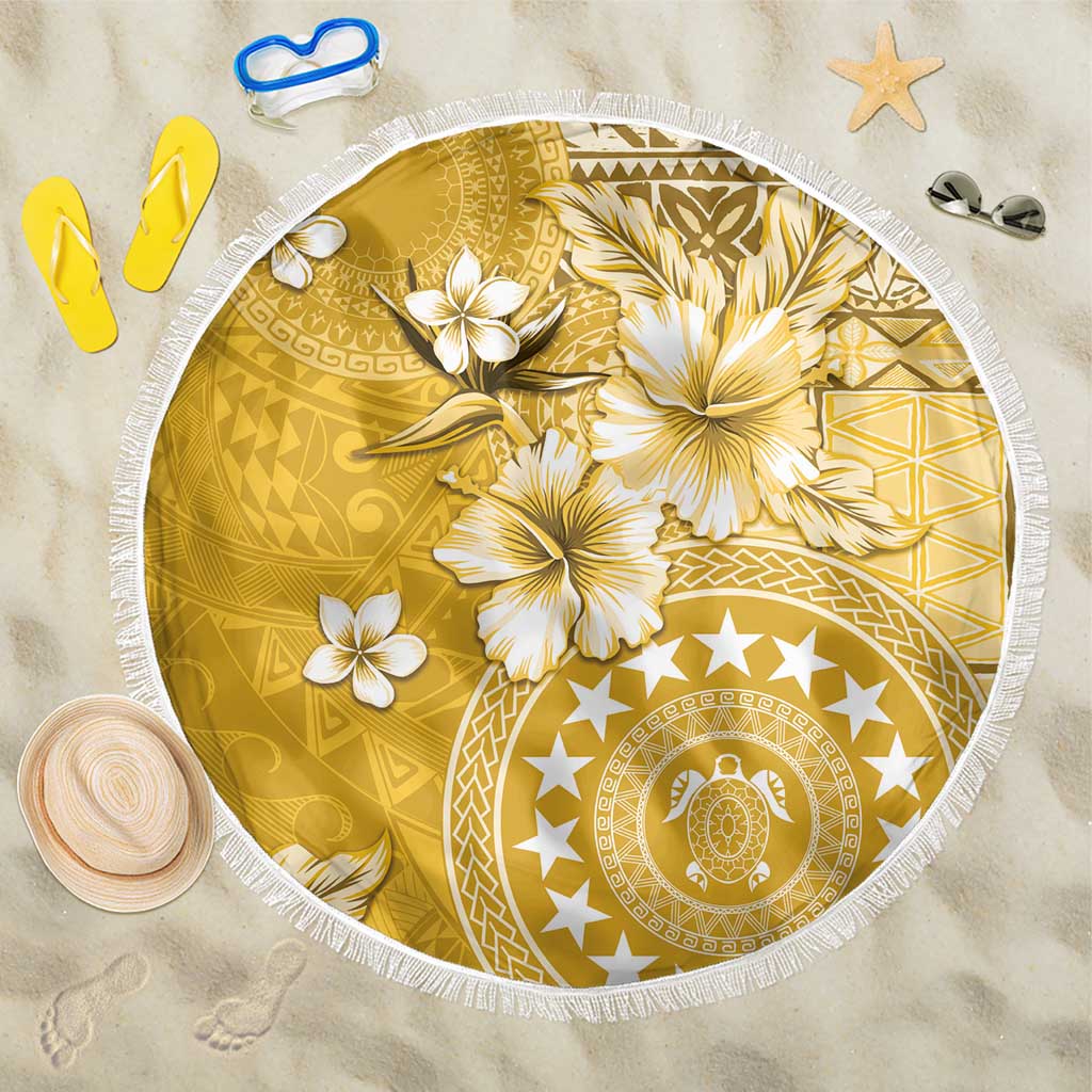 Cook Islands Beach Blanket Yellow Hibiscus And Stars LT05 One Size 150cm Yellow - Polynesian Pride