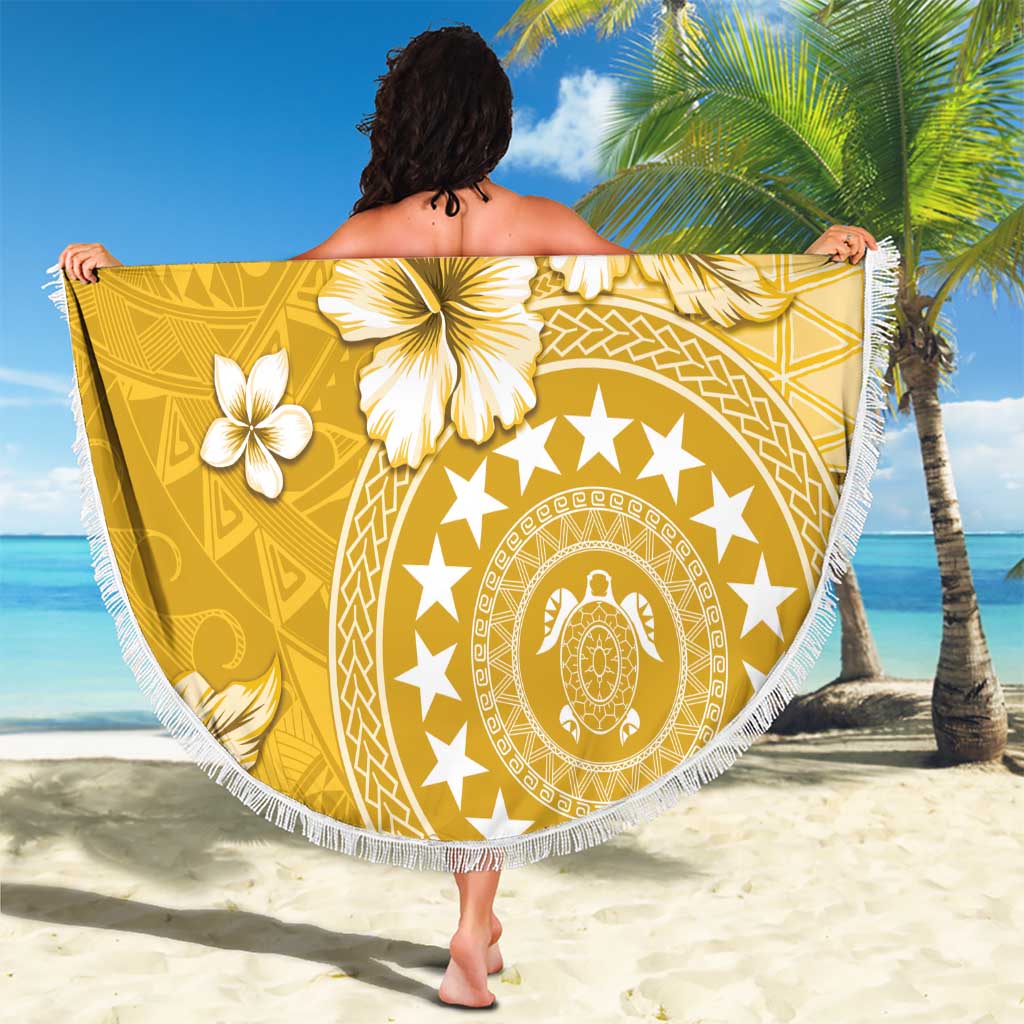 Cook Islands Beach Blanket Yellow Hibiscus And Stars LT05 - Polynesian Pride