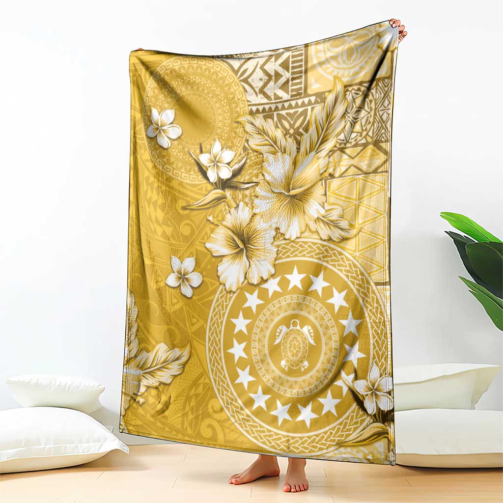 Cook Islands Blanket Yellow Hibiscus And Stars LT05 - Polynesian Pride