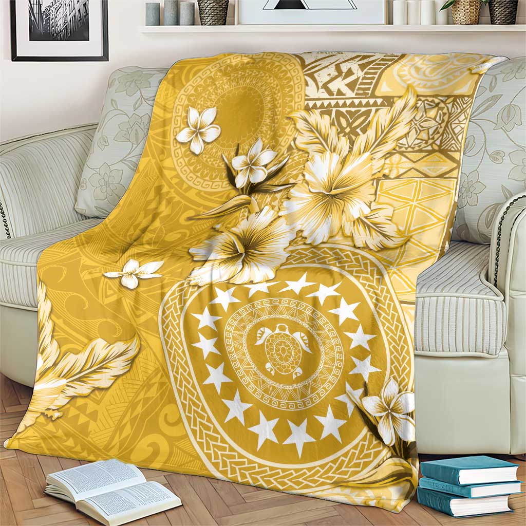 Cook Islands Blanket Yellow Hibiscus And Stars LT05 - Polynesian Pride