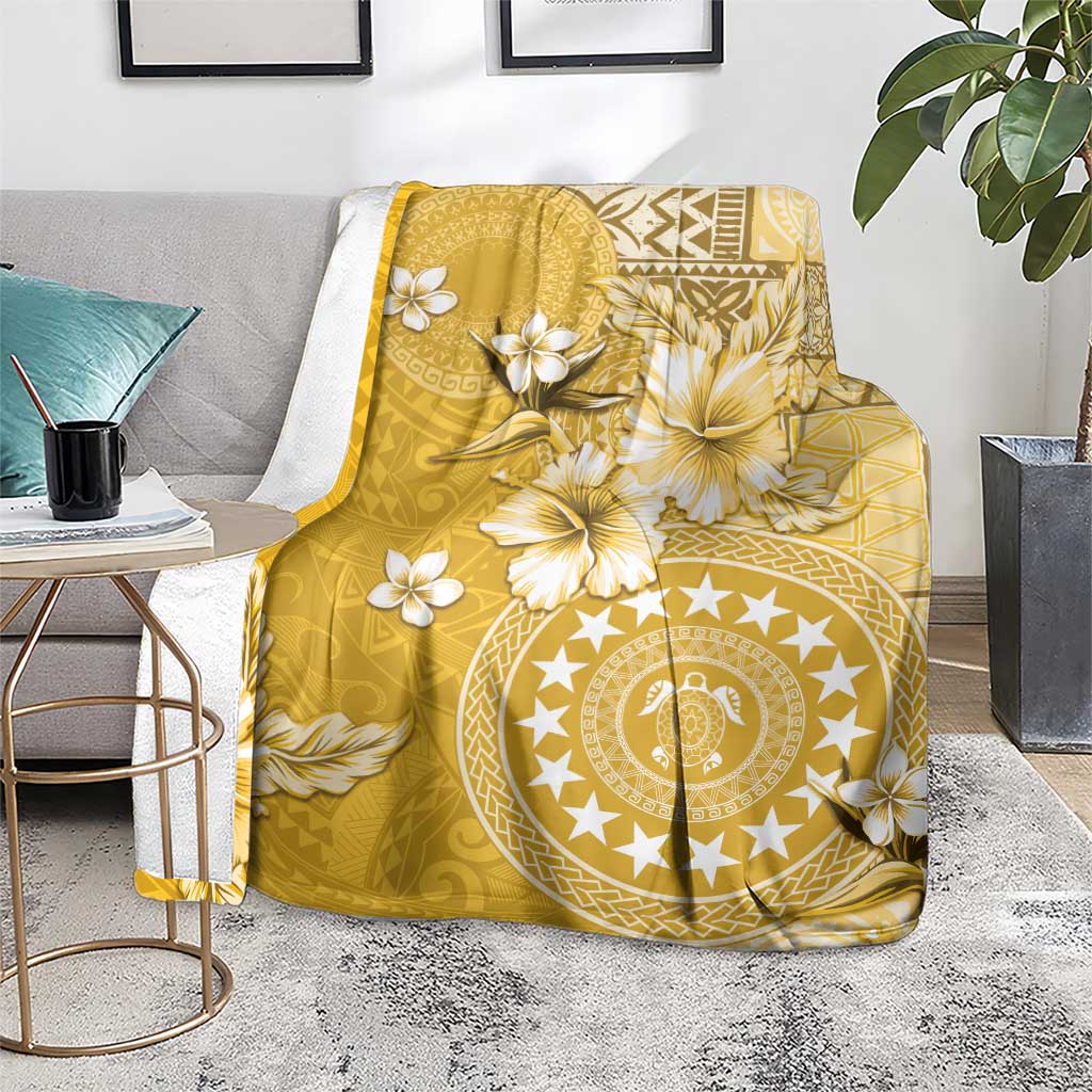 Cook Islands Blanket Yellow Hibiscus And Stars LT05 - Polynesian Pride