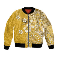 Cook Islands Bomber Jacket Yellow Hibiscus And Stars