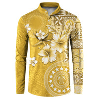 Cook Islands Button Sweatshirt Yellow Hibiscus And Stars LT05 Yellow - Polynesian Pride