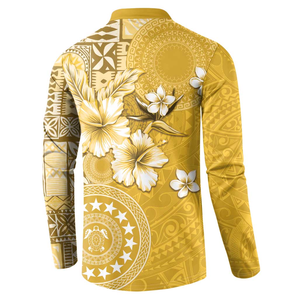 Cook Islands Button Sweatshirt Yellow Hibiscus And Stars LT05 - Polynesian Pride