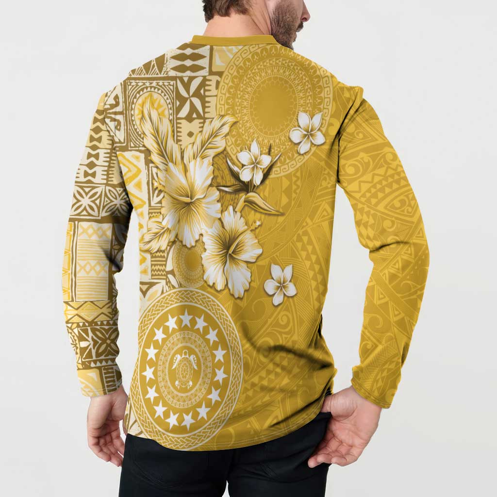 Cook Islands Button Sweatshirt Yellow Hibiscus And Stars LT05 - Polynesian Pride