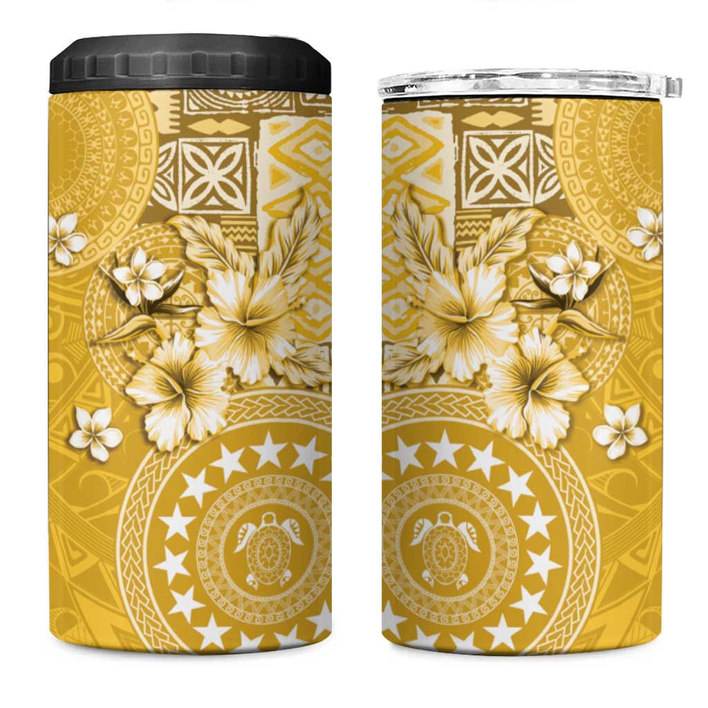 Cook Islands 4 in 1 Can Cooler Tumbler Yellow Hibiscus And Stars LT05 One Size: 16 oz Yellow - Polynesian Pride