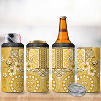 Cook Islands 4 in 1 Can Cooler Tumbler Yellow Hibiscus And Stars LT05 - Polynesian Pride