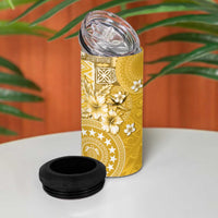 Cook Islands 4 in 1 Can Cooler Tumbler Yellow Hibiscus And Stars LT05 - Polynesian Pride