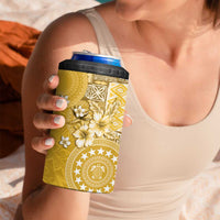 Cook Islands 4 in 1 Can Cooler Tumbler Yellow Hibiscus And Stars LT05 - Polynesian Pride