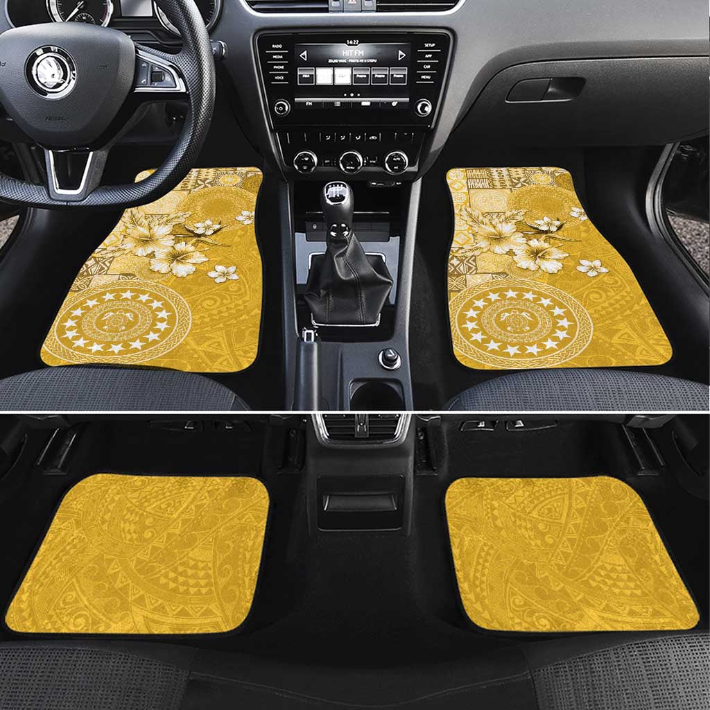 Cook Islands Car Mats Yellow Hibiscus And Stars LT05 Set 4pcs Yellow - Polynesian Pride