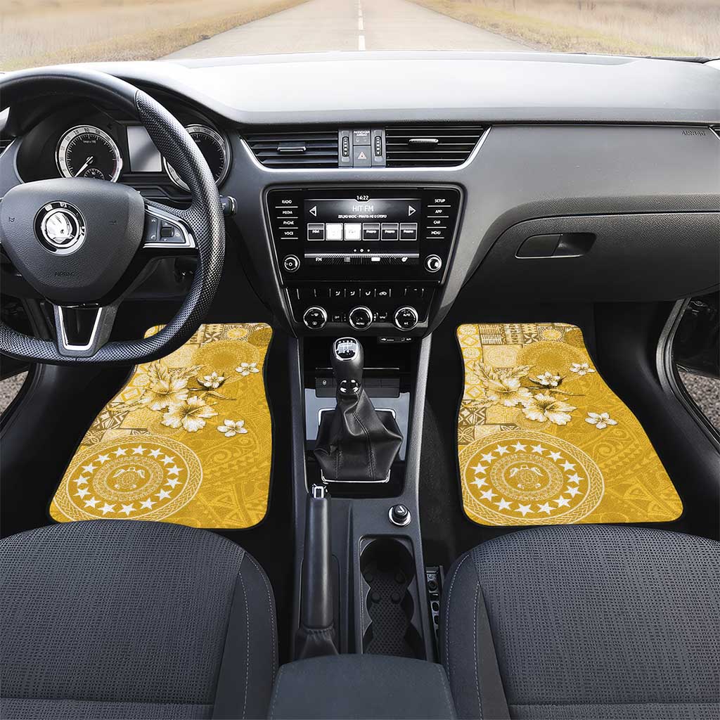 Cook Islands Car Mats Yellow Hibiscus And Stars LT05 Set 2pcs - Front Yellow - Polynesian Pride