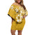 Cook Islands Family Matching Off Shoulder Short Dress and Hawaiian Shirt Yellow Hibiscus And Stars